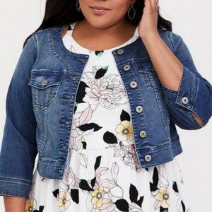 Torrid Denim Crop Collarless Jacket Like New Size 2X (18-20)